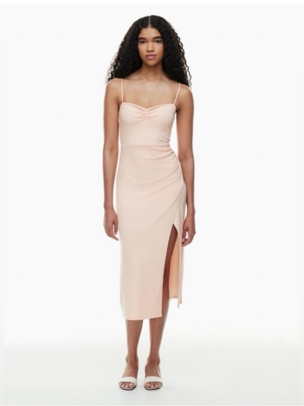 Aritzia Wilfred Flight Coral Blush Ruched Slit Maxi Dress